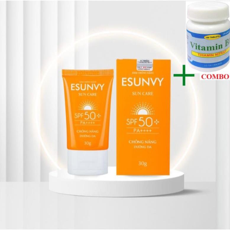 Combo Vitamin B1 chai 100 viên+ Kem chống nắng dưỡng da esuvy spf 50+ tuýp 30g 50g