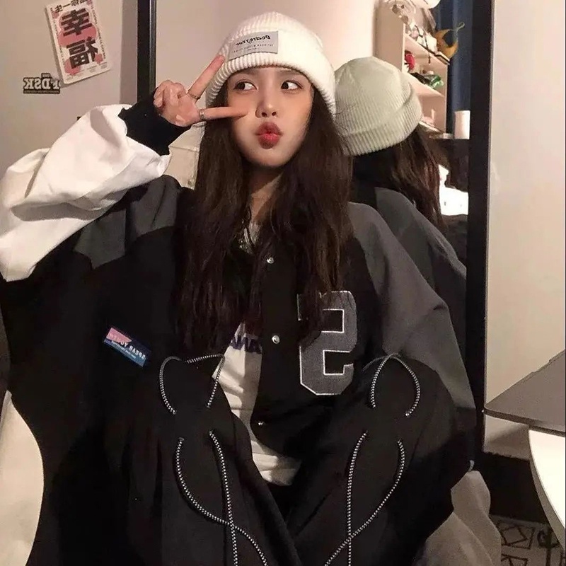 IELGY    Áo Khoác Bóng Chày Phong Cách Hàn Quốc Màu Sắc Thời Trang Dành Cho Nữ