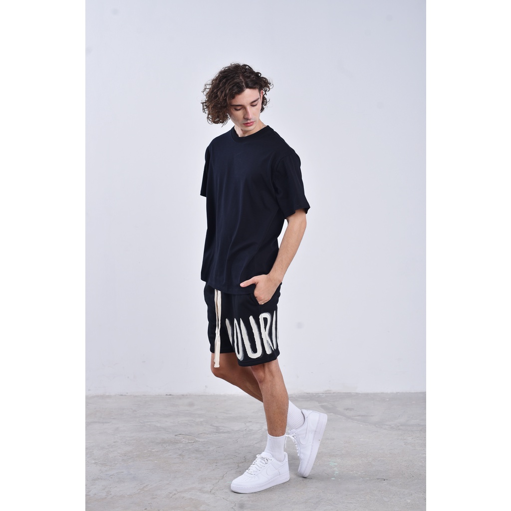 Quần Ngắn Nỉ Đen Unisex Basic Logo LOURIUS