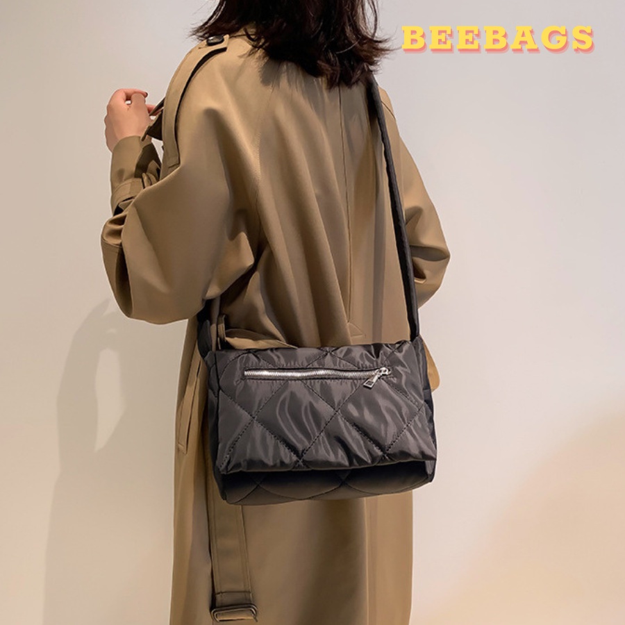 Túi Đeo Chất Phao Có Ngăn Khóa Ngoài Tiện Lợi Màu Đen, Xanh Lá Và Xanh Dương | PHAO21 | Túi Basic Dễ Phối Đi Học Đi Làm