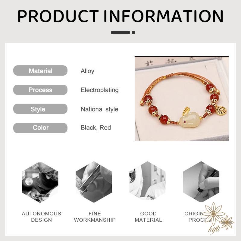 Hetian Yufurui Vòng Tay Bện Dây Đính Hạt Ngọc Bích Hình Thỏ Làm Quà Tặng Cho Bạn Gái