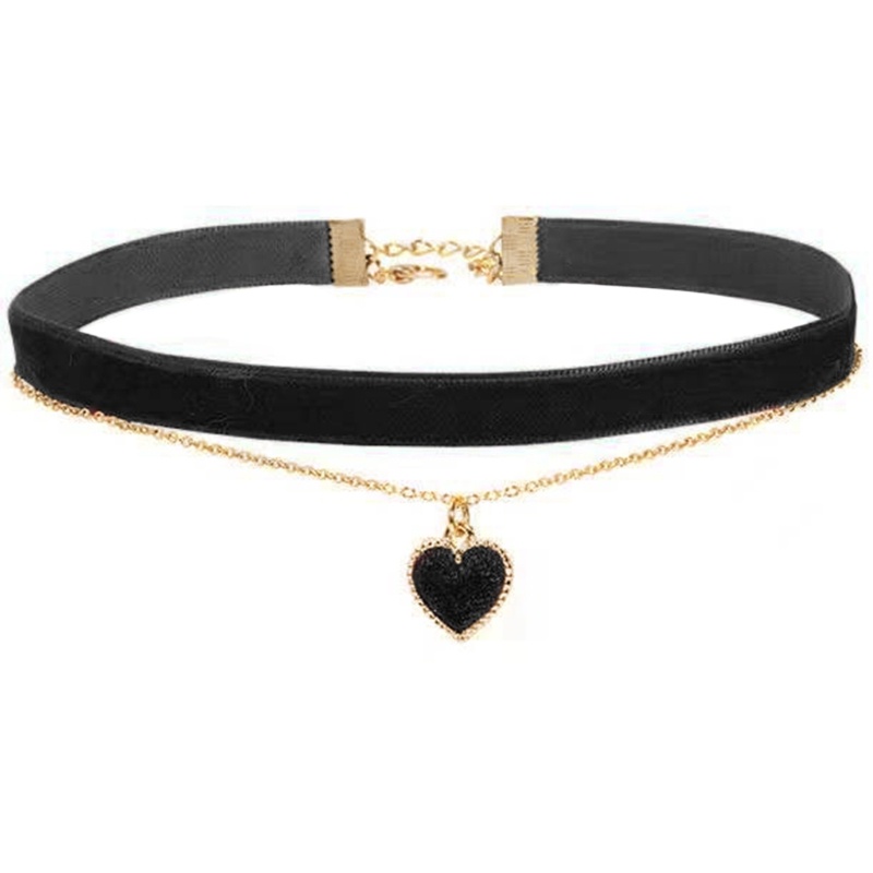 Vòng Cổ Choker Hai Lớp Mặt Hình Trái Tim Gợi Cảm