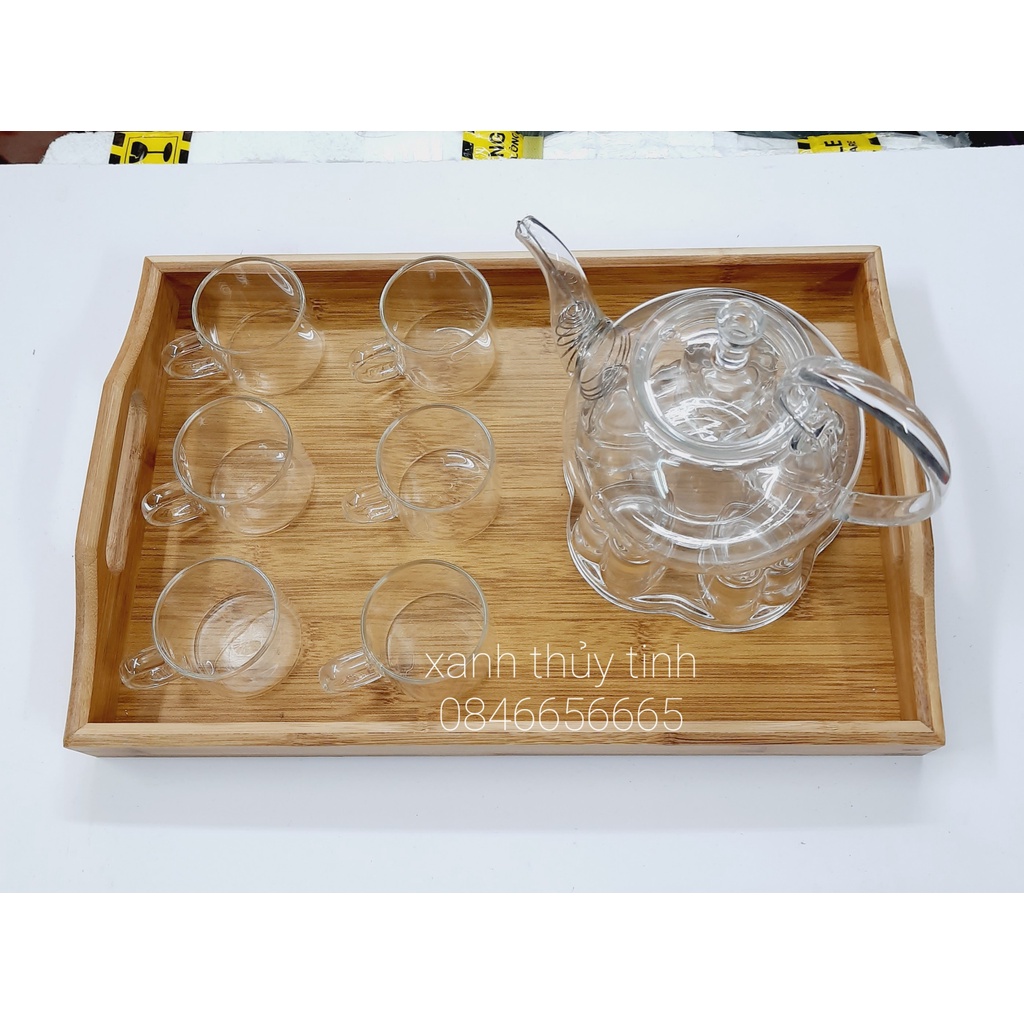 Bộ ấm trà thủy tinh chịu nhiệt cao, ấm quai vồng dung tích 600ml - AT7