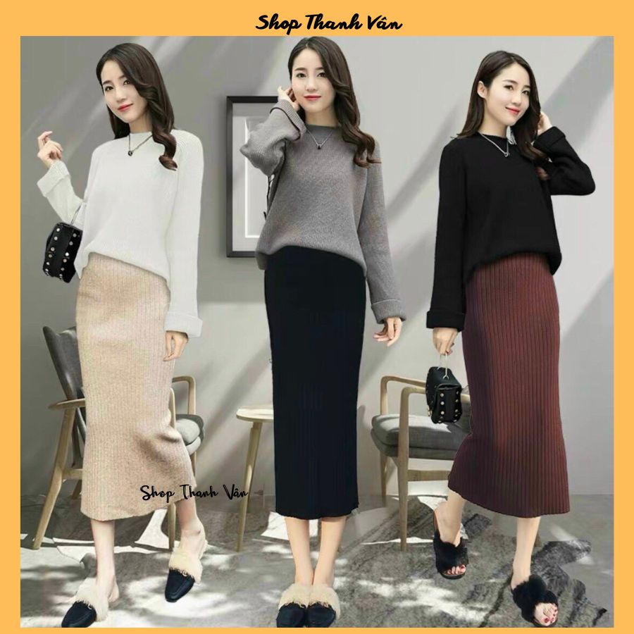 Chân váy len bút chì xẻ sau dài ~ 75cm, chất len tăm mềm mại mix đồ dễ thương - Chân váy | ThờiTrangNữ.vn