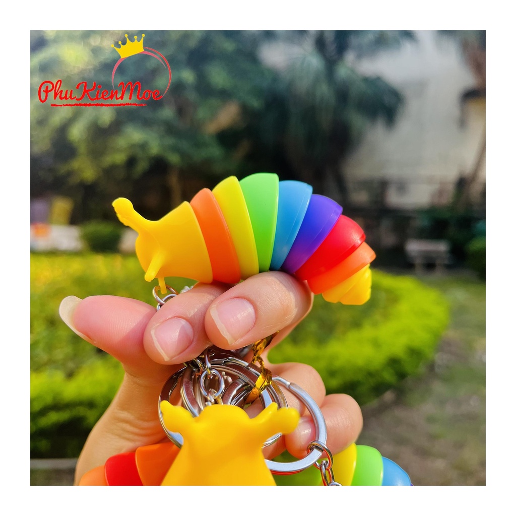 Móc chìa khóa hình chú sâu sặc sỡ hoạt hình dễ  thương làm bằng nhựa Cao cấp thép chống gỉ