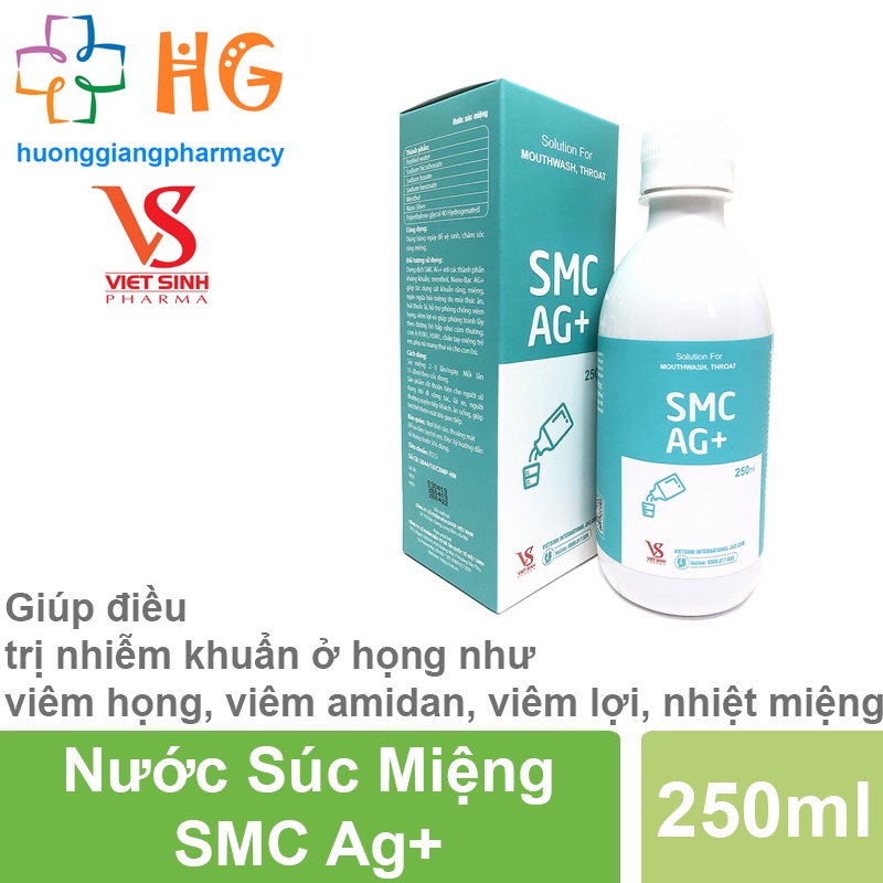 Nước súc miệng nano bạc SMC AG+ phòng ngừa viêm họng viêm lợi hôi miệng Chai 250ml
