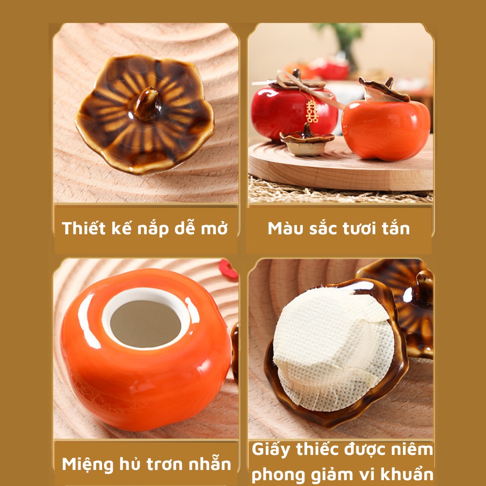 Hũ đựng trà bằng gốm sứ hình quả hồng sang trọng bảo quản lâu ngăn ngừa ẩm móc