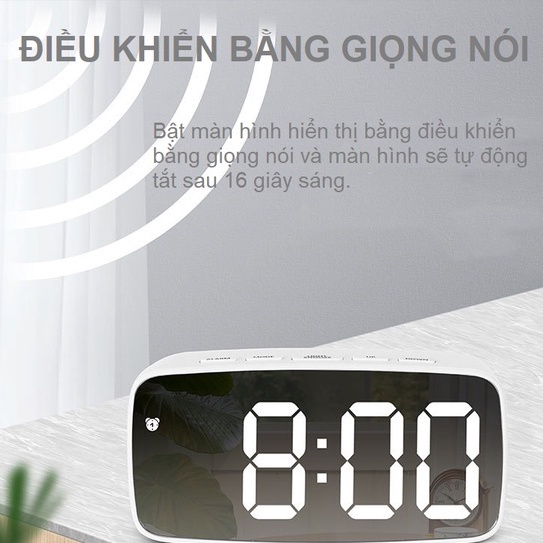 Đồng hồ báo thức đèn LED JIASHI tích hợp gương điều khiển giọng nói, 3 chế độ hiển thị, 2 chế độ sạc -  DHL01