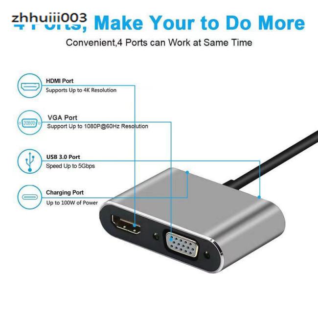 Cáp Chuyển Đổi Usb C Sang Hdmi Vga 4 Trong 1 Thông Minh 3.0