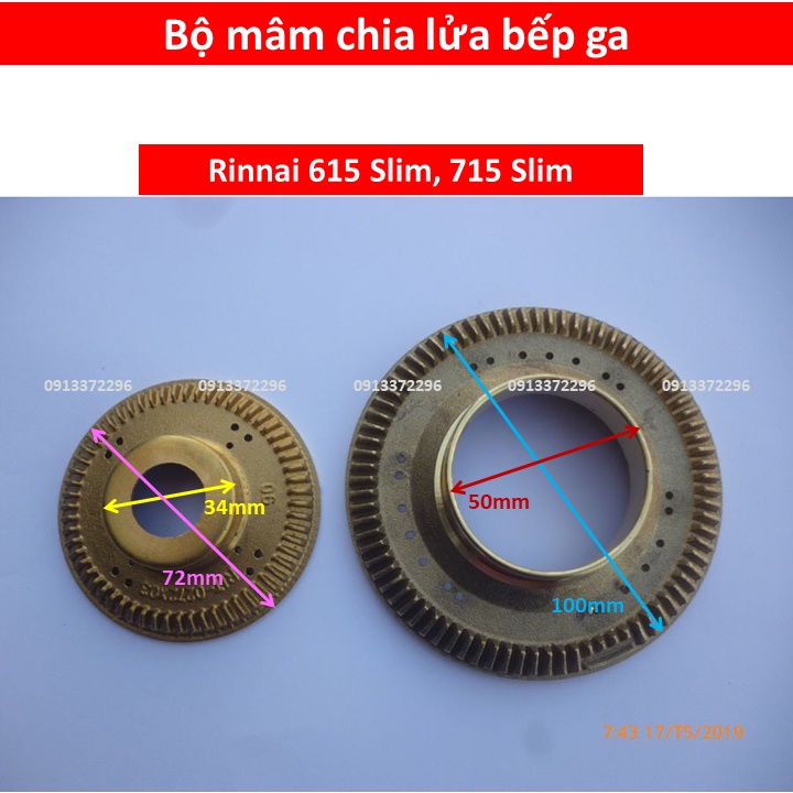 Bộ Mâm Chia Lửa Bếp Gas Rinnai 615Slim, 715Slim