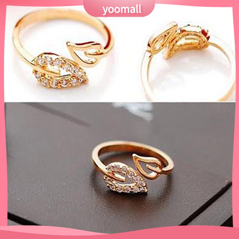 Nhẫn Mở Hai Chiếc Lá Đính Đá Thời Trang Cho Nữ