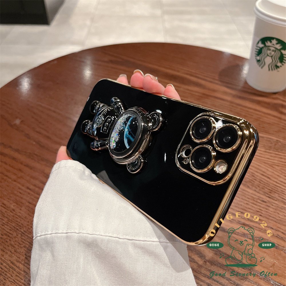 Ốp Điện Thoại TPU Màu Trơn Có Giá Đỡ Hình Gấu 6D Cho Iphone14 13 12 11Pro Max Xs Xr 8 7Plus