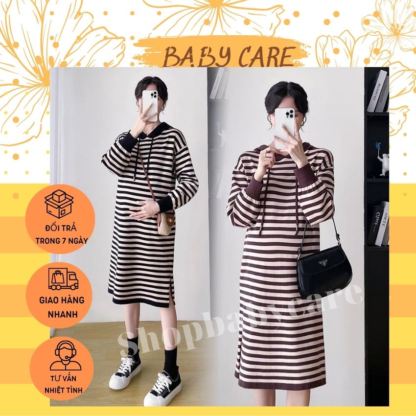 VÁY LEN BẦU KẺ CÓ MŨ CHẤT SIÊU ĐẸP- ĐẦM BẦU LEN DÀI TAY DÁNG XUÔNG TRẺ TRUNG CHO MẸ BẦU MÀ VẪN CÁ TÍNH