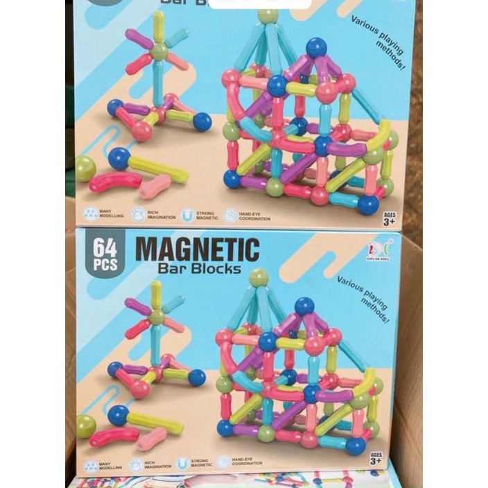 Bộ xếp hình Nam Châm cho bé  64 chi tiết [Magnetic Bar Blocks]