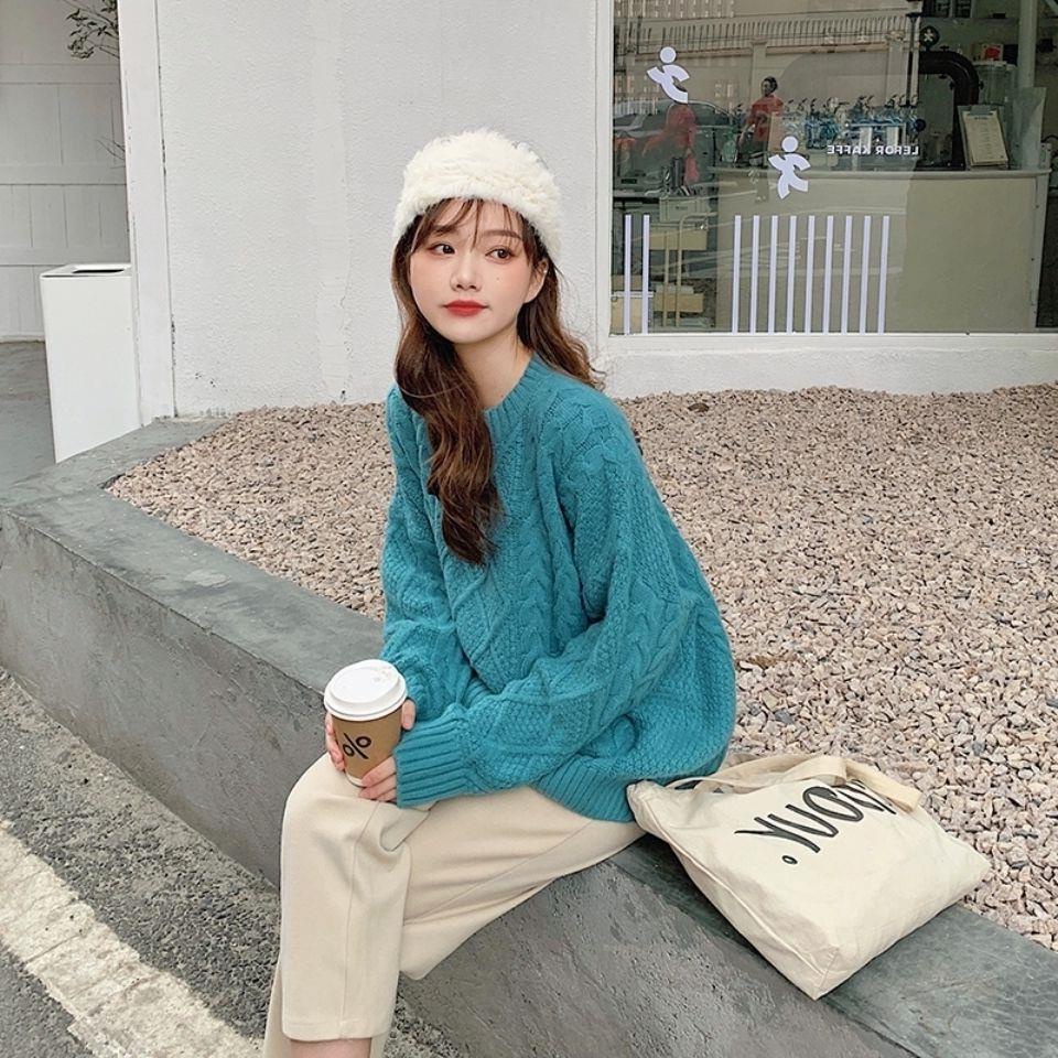 Áo len dệt kim dáng rộng thời trang thu đông cho nữ, áo Sweater