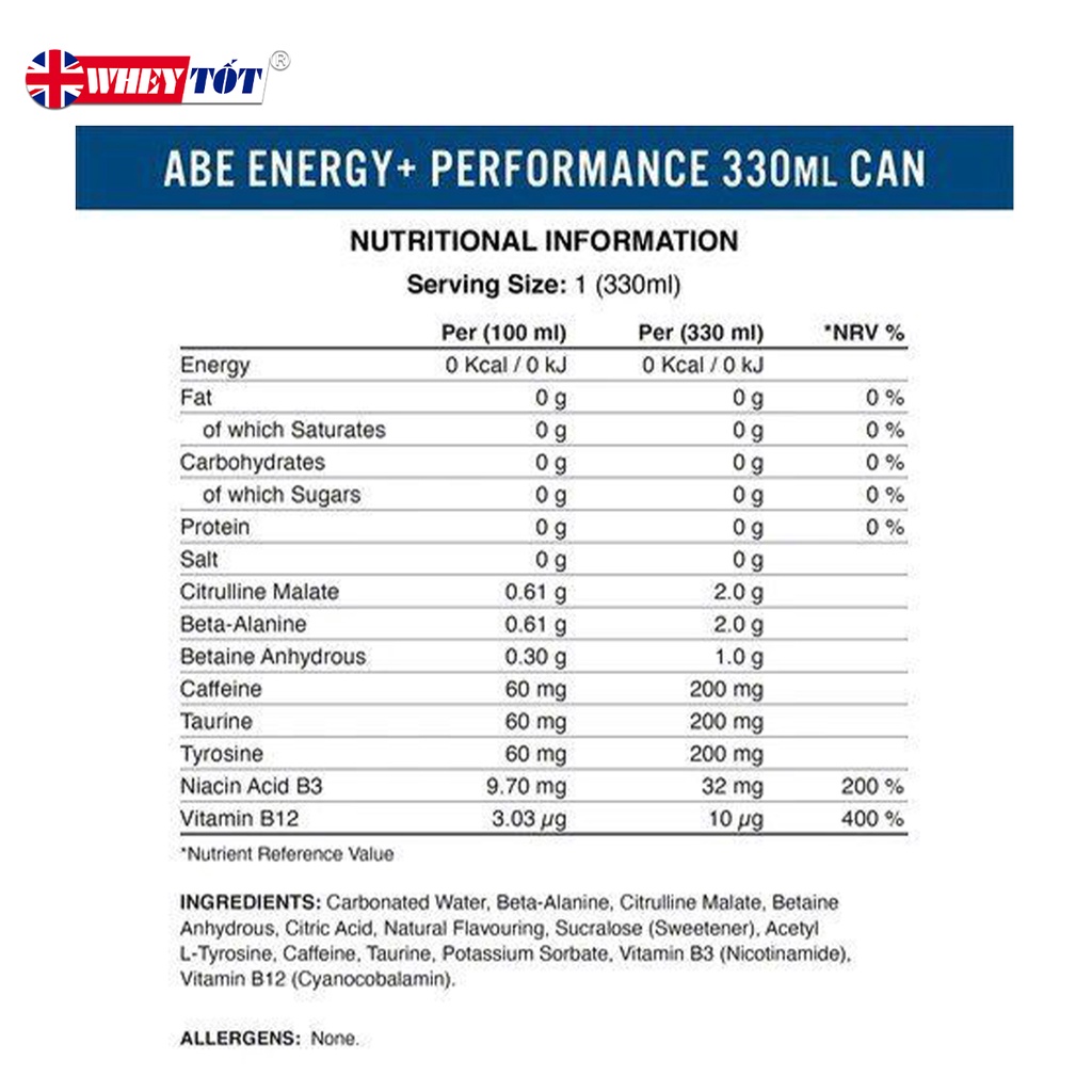 Nước uống tăng lực Applied Nutrition ABE tăng sức bền, hỗ trợ vận động thể thao 330ml