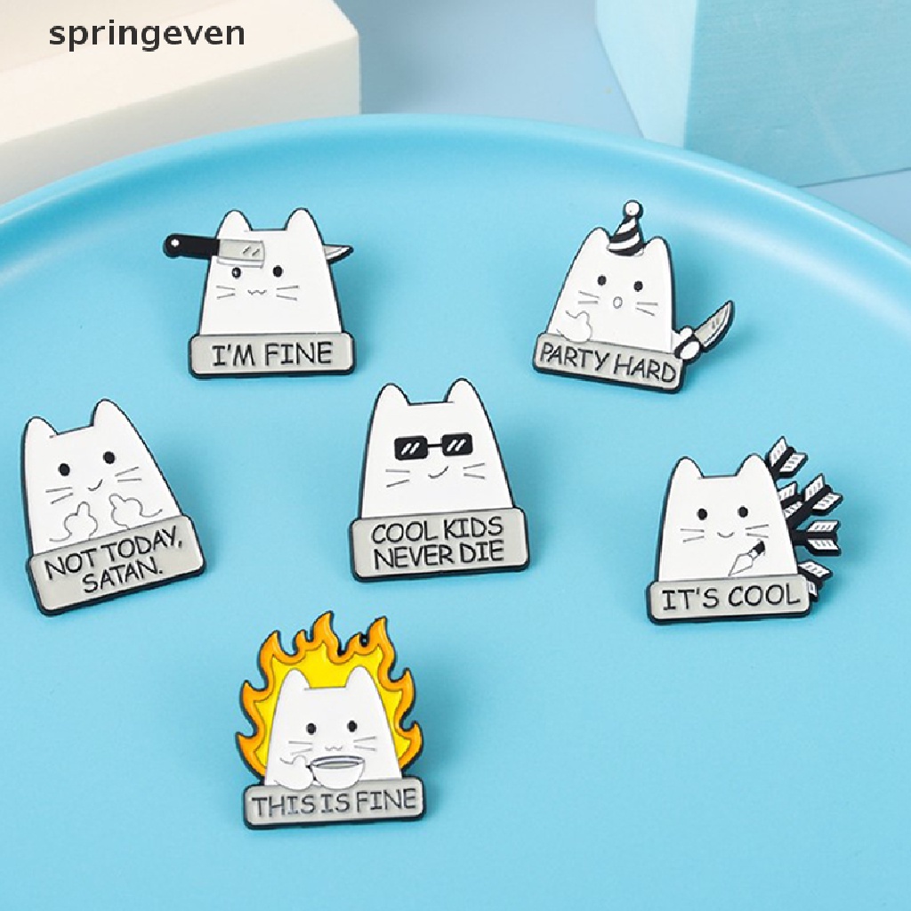 Springeven Ghim Cài Áo Hoạt Hình Mèo SATAN Tráng Men Tùy Chỉnh Cá Tính Không Bao Giờ Chết Không Phải Hôm Nay Cho Trẻ Em Quà Tặng Trang Sức Hoạt