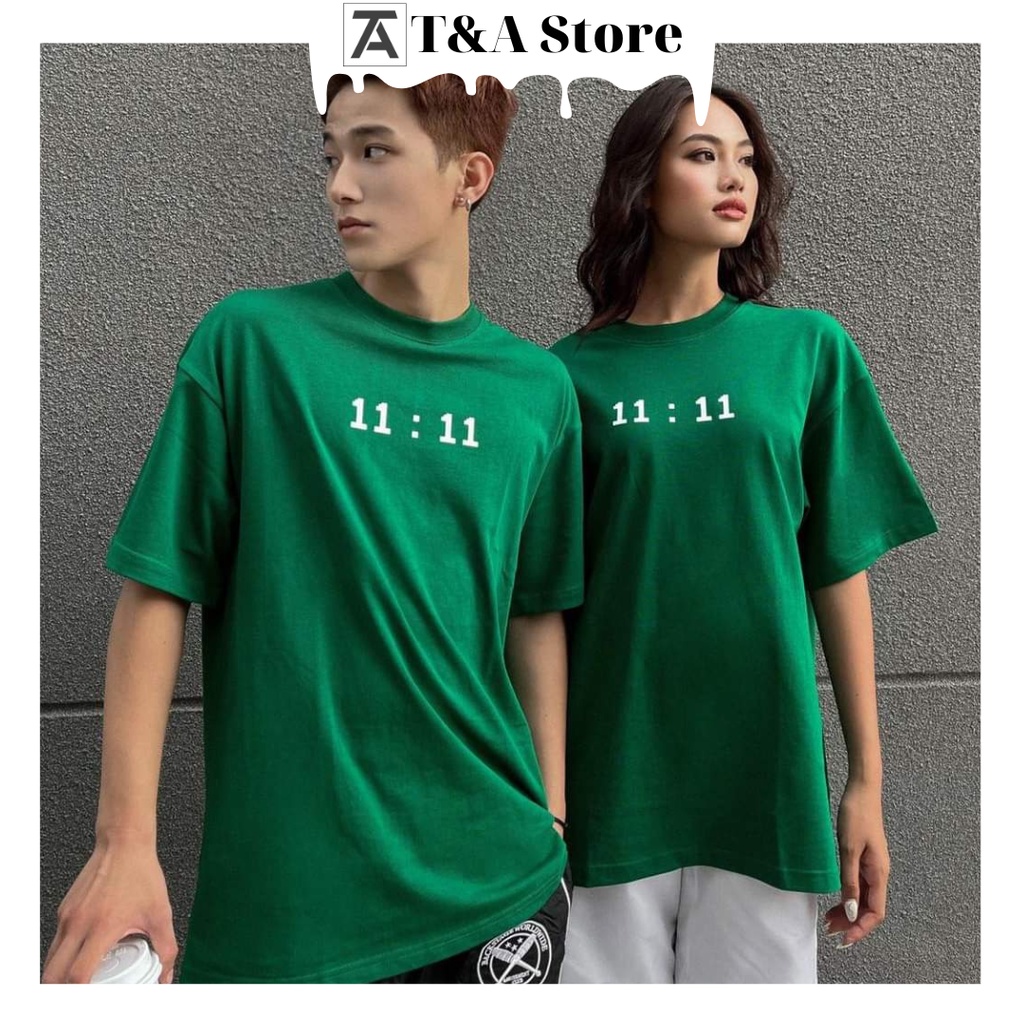 Áo Thun Xanh Lá in 11:11 YOUNG GREEN tay lỡ form rộng unisex, Áo phông nam nữ chất liệu Cotton phong cách Ulzzang