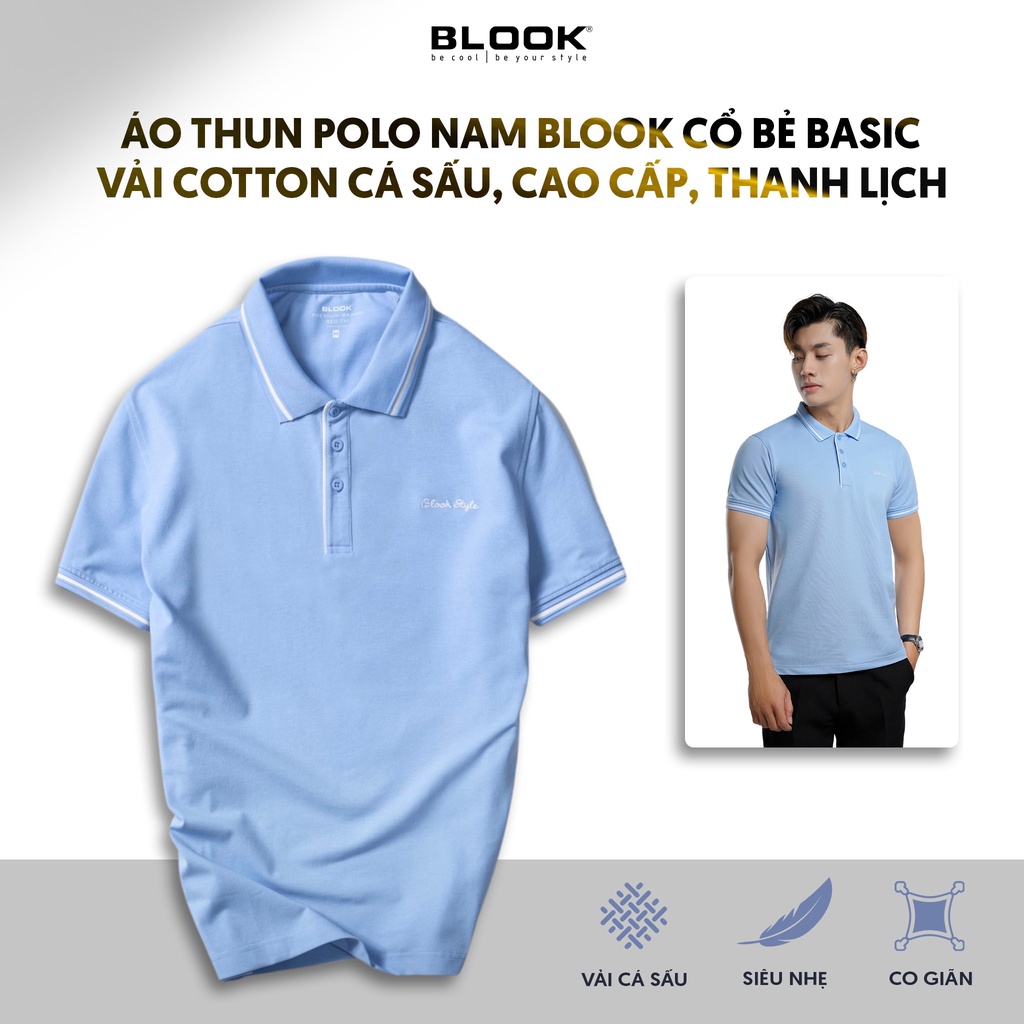 Áo polo nam slimfit BLOOK Vải thun cotton thêu logo đơn giản 33086