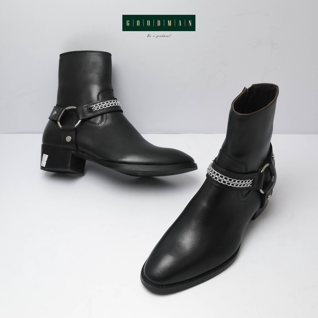 Giày da nam đế gỗ phíp, điểm nhấn dây xích GOODMAN cá tính Harness Boots Xích GM HA-X
