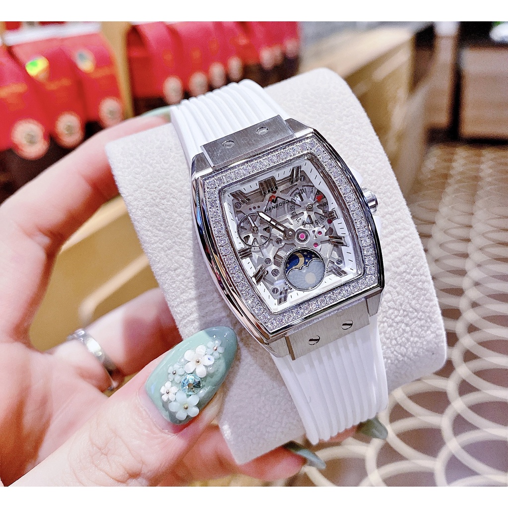 Đồng Hồ Nữ hanboro HBR677 Quartz , Dây Cao Su Màu Trắng , Size 36mm