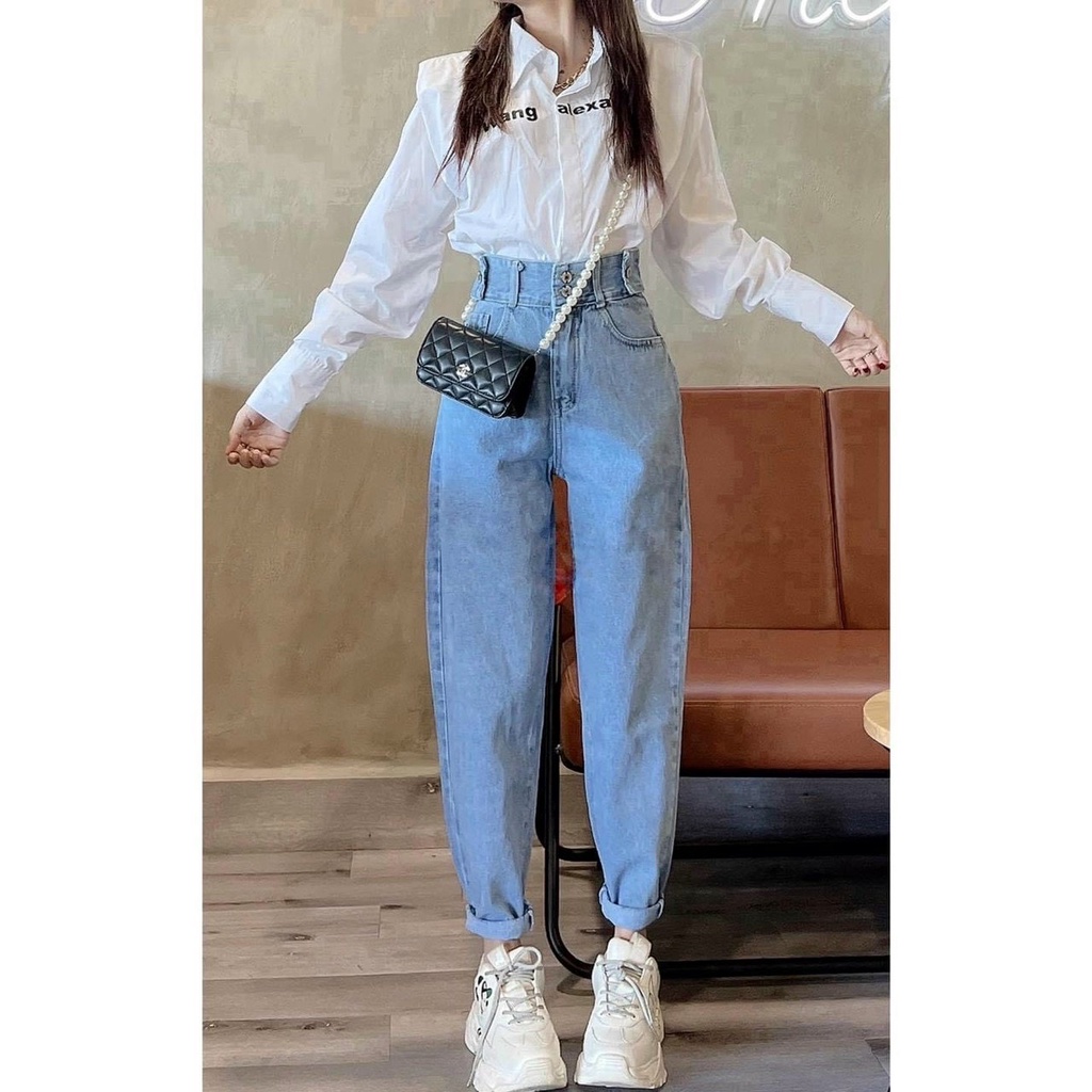[BGHL502] QUẦN JEANS NỮ BAGGY 2 NÚT BẢN ĐAI 4 NÚT LAI CUỐN XANH NHẠT XANH ĐẬM CỰC HOT XINH ĐẸP NITIQC
