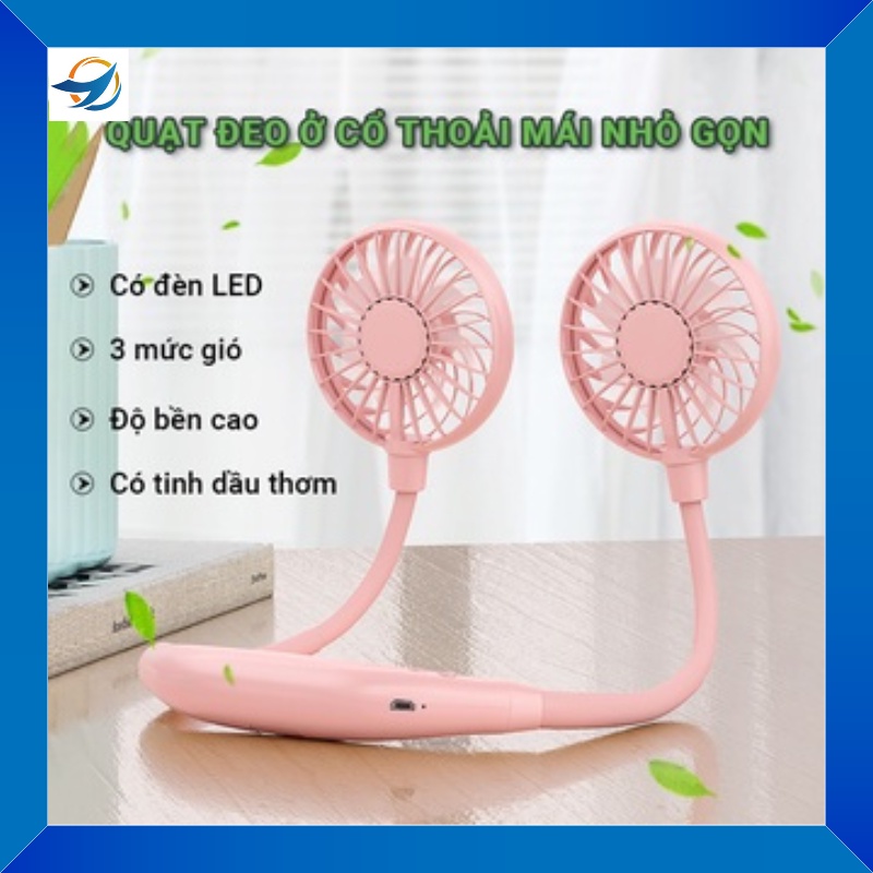 Quạt đeo cổ mini pin 2000mAh X8 nhỏ gọn độ bền cao có đèn LED pin 2000mAh sử dụng lâu xoay 360