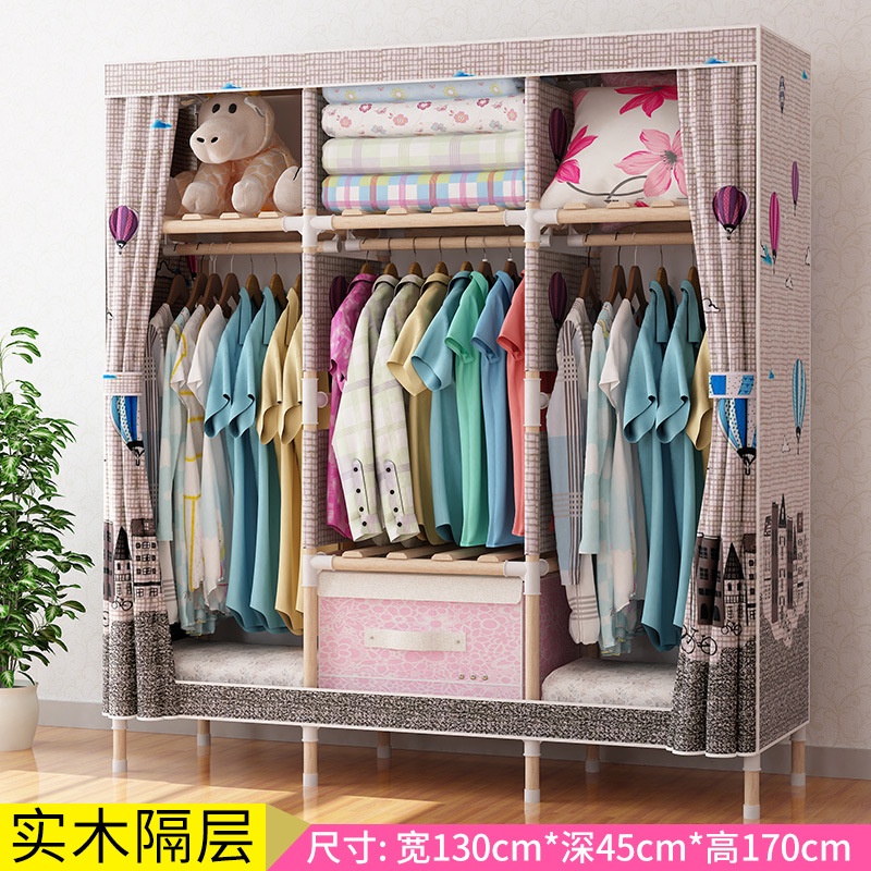 Tủ Đựng Quần Áo Khung Gỗ,Tủ Quần Áo 3 Buồng Vải Che Chống Bụi Nhiều Màu Sắc, Sang Trọng