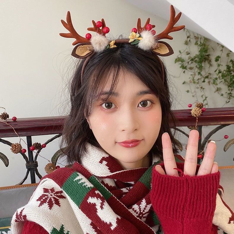 Băng Đô Cài Tóc Hình Sừng Tuần Lộc Giáng Sinh Dễ Thương Cho Nữ