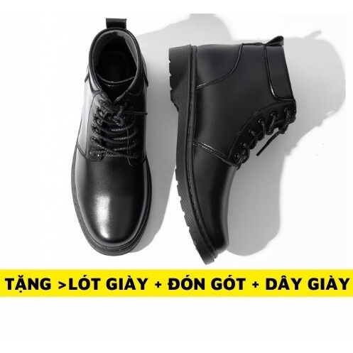 Giày da nam combat boot nam cổ lửng buộc dây đế chunky khâu chắc chắn, Boot cao cổ độn🔥🔥🔥