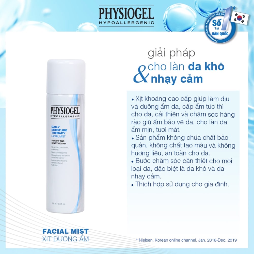 Xịt khoáng cấp ẩm dịu nhẹ Physiogel Daily Moisture Therapy Facial Mist cho da khô và da nhạy cảm 100ml