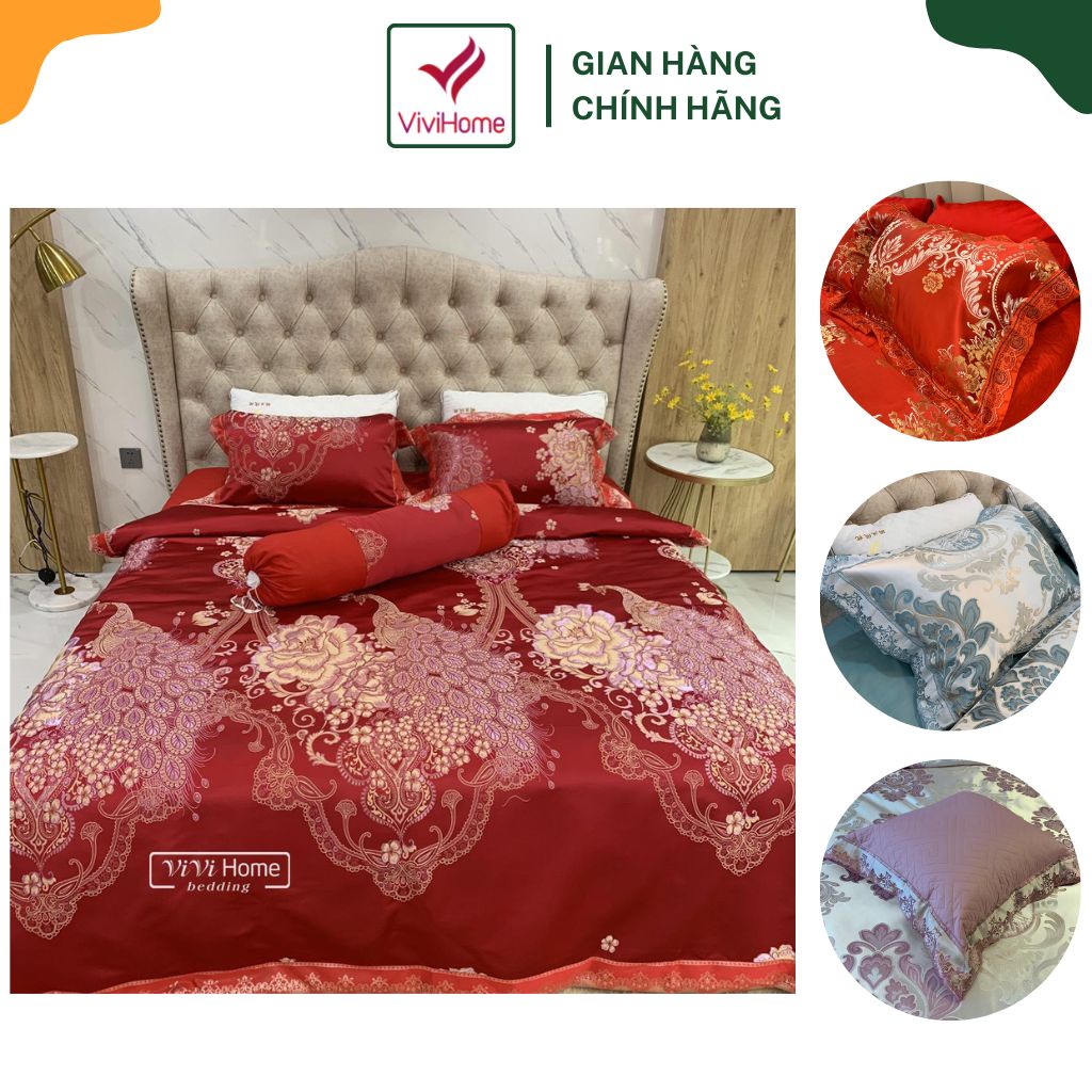 Set 5 món chăn ga gối ViViHome, bộ chăn ga lụa cao cấp nhập khẩu phong cách hoàng gia