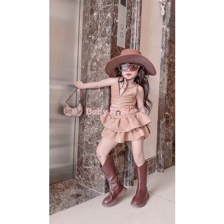 Chân váy da bèo tầng cho bé gái