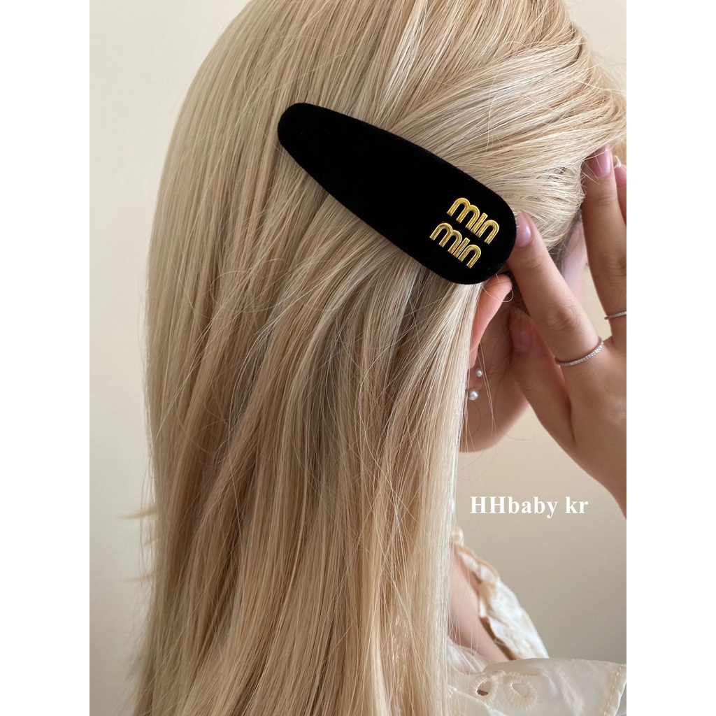 Kẹp Tóc Vải Nhung Bản Rộng In Chữ Màu Đen Phong Cách Hàn Quốc