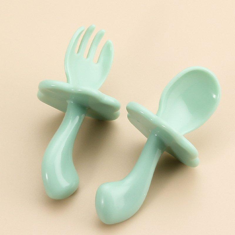 PVN53651 Set thìa dĩa cán ngắn cho bé tập ăn dặm có nút chặn chống hóc Giá Rẻ