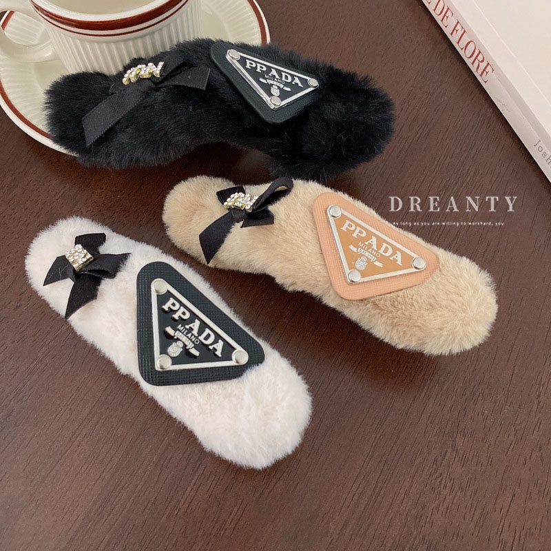 Kẹp Tóc Hình Nơ / Tam Giác Bằng Lông Nhung Thời Trang Thu Đông Cổ Điển Dành Cho Bạn Nữ