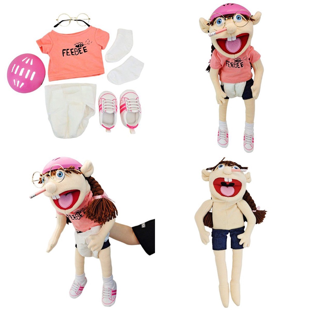 60cm Jeffy Cartoon Hand Puppet Plush Toy Feebee Jeff Sister Puppet Parent Child Interaction Plush Doll Christmas Doll Plush Toys Kids Gift