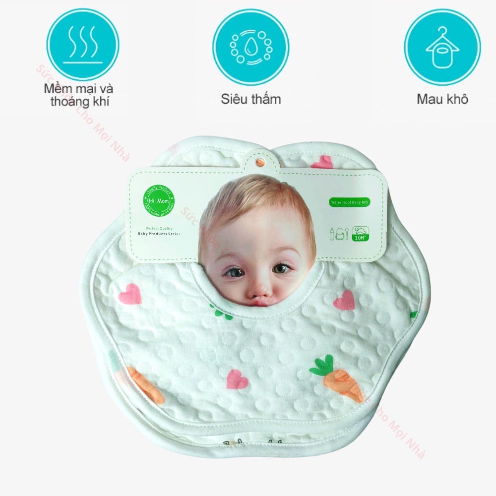 Yếm hoa tròn Hi! Mom chất cotton thoáng mát mềm mịn thấm hút tốt xoay 360 độ có cúc bấm tiện lợi nhiều màu sắc