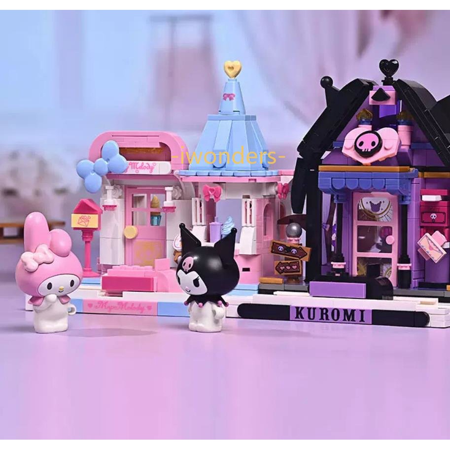 Sanrio Street View series Xếp hình Khối xây dựng kuromi My Melody Ice Cream House sáng tạo mô hình DIY trang trí Quà tặng Đồ chơi