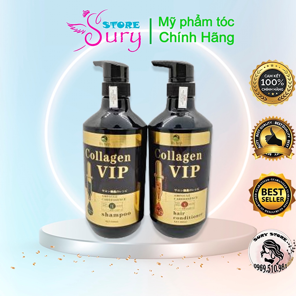 Cặp Dầu Gội Xả VIP Collagen Nhật Bản 800mlx2 Kích Thích Mọc Tóc Ngăn Ngừa Gãy Rụng hiệu quả chính Hãng Sury_store