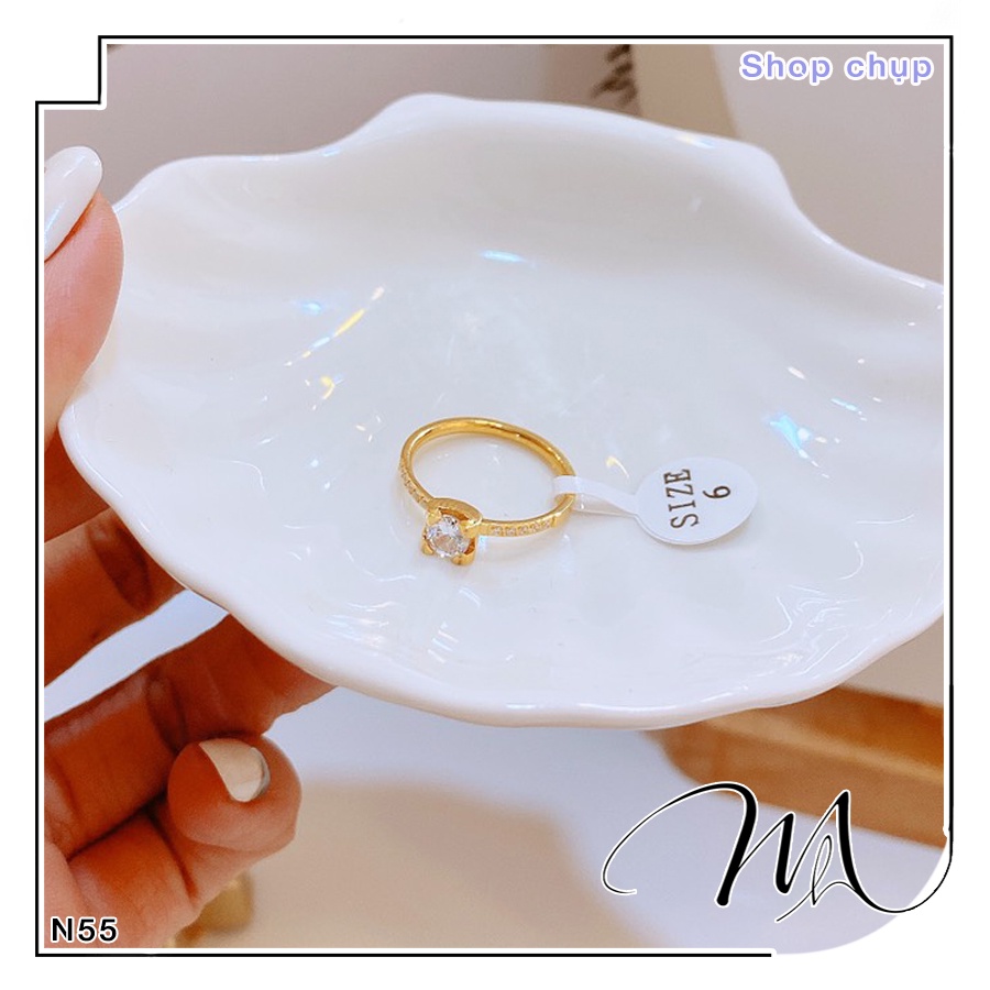 Nhẫn Titan nữ đính đá vuông độc đáo sang trọng bền màu - Măng's House N55