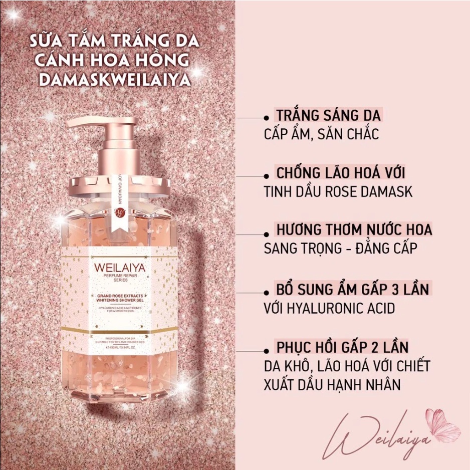 Sữa Tắm Nước Hoa Weilaiya, Gel Tắm Thơm Với Tinh Chất Hoa Hồng Damask Dưỡng Ẩm, Lưu Hương Thơm Ngọt Ngào
