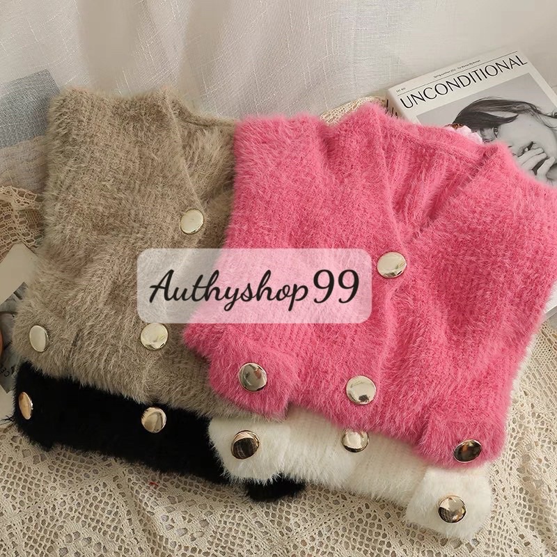 Áo khoác len lông thỏ croptop tay dài