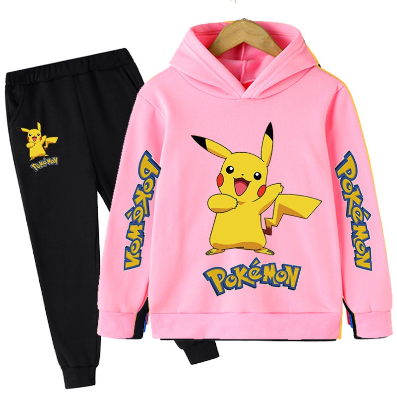 Set Đồ Mùa Thu 2 Món Gồm Áo Hoodie Tay Dài In Họa Tiết Hoạt Hình Pokemon + Quần Dài Cho Bé 4-14 Tuổi