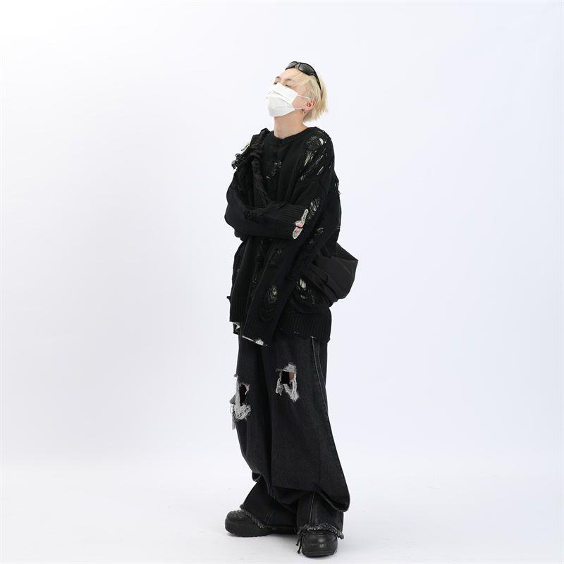 Áo Len Hai Mặt Thiết Kế Rách Phong Cách Âu Mỹ Thời Trang Thu Đông Cá Tính Cho Nam Và Nữ