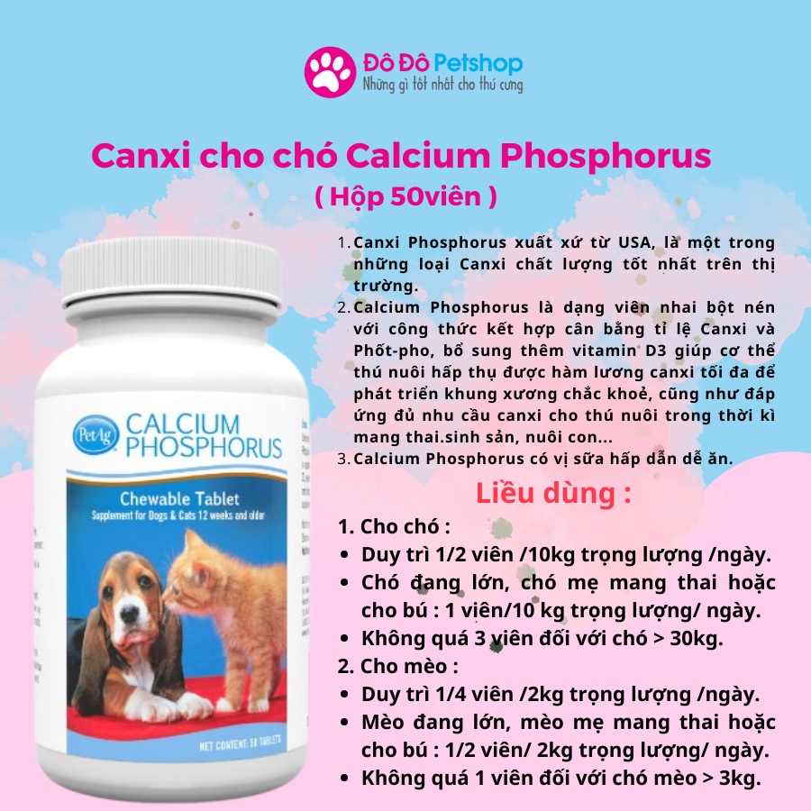 Calcium Phosphorus - Canxi cho chó mèo -  DATE THÁNG 11/2023