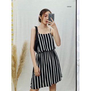 C0028 - 	Đầm 2 dây F21 cột sau sọc dọc bo thun eo