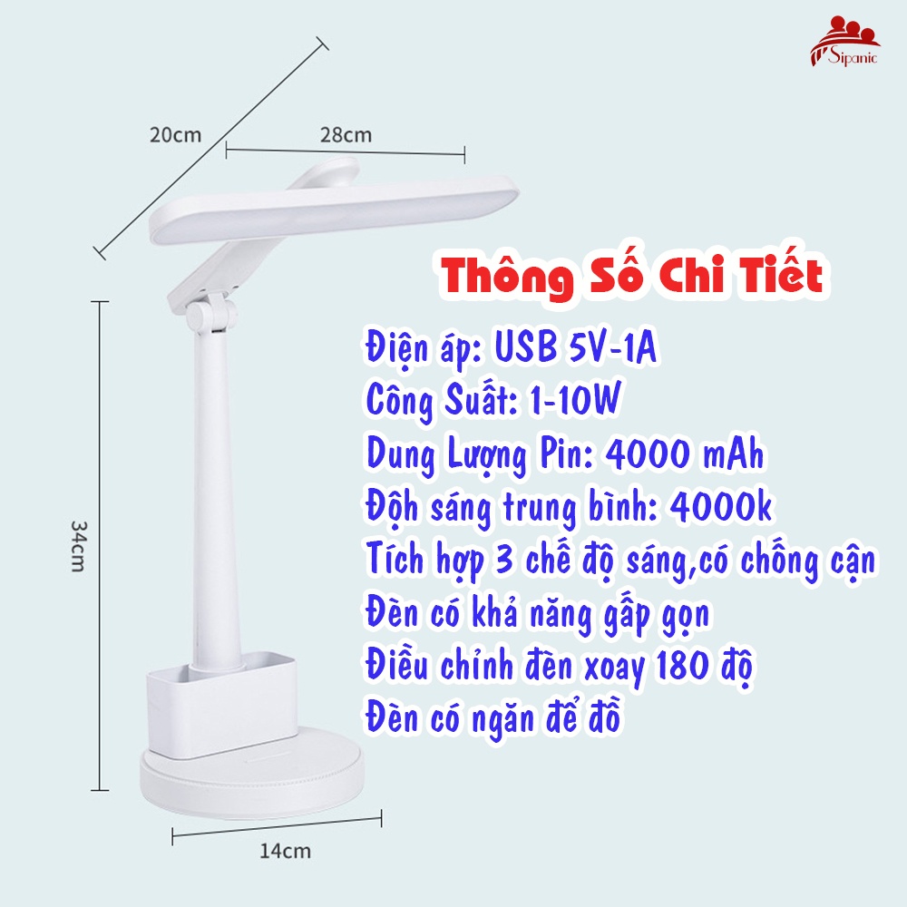 Đèn học chống cận, Sipanic để bàn tích điện cảm ứng 3 chế độ ánh sáng bảo vệ mắt