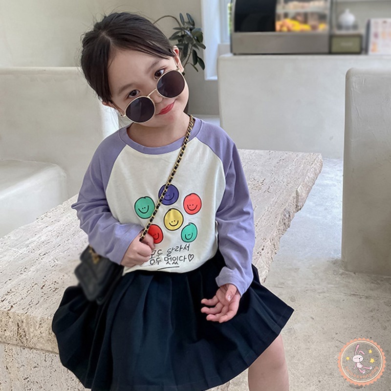 Áo Thun Tay Dài Dáng Rộng In Họa Tiết Hoạt Hình Đơn Giản Thời Trang Cho Bé Gái