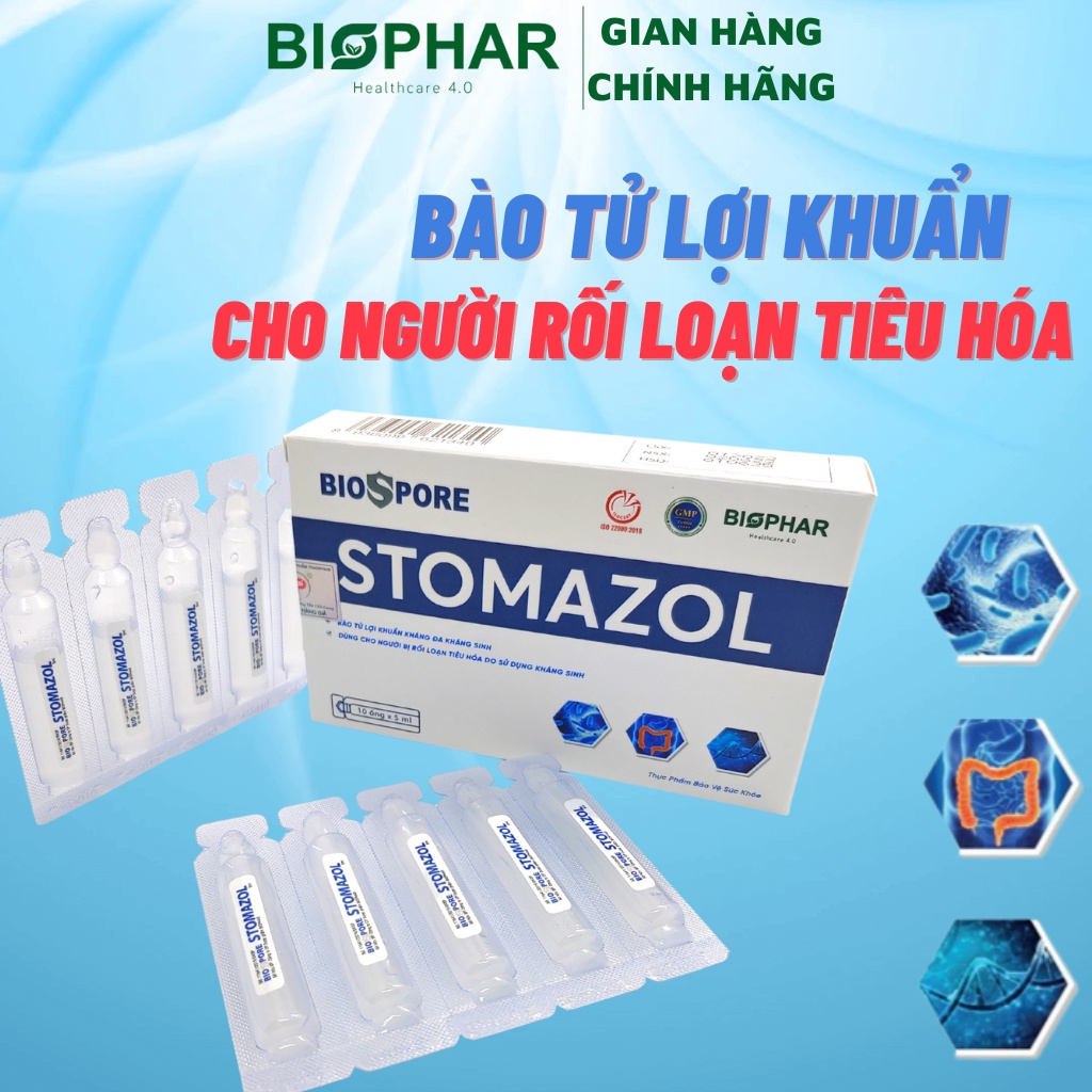 Men Vi Sinh STOMAZOL 20 Tỷ Bào Tử Lợi Khuẩn Cho Người Lớn Uống Rượu Bia Nhiều Rối Loạn Tiêu Hóa (Hộp 10 Ống X 5ml)